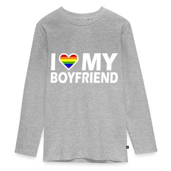 I love my boyfriend - T-shirt manches longues Premium Ado - gris chiné - Devant