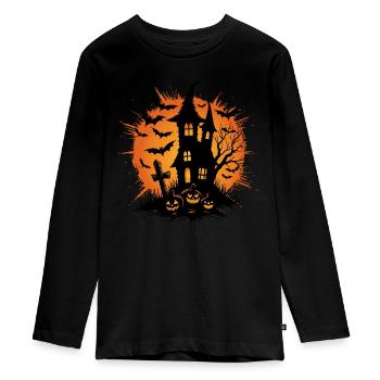 Halloween Haunted House - Spooky - Teenager Premium Organic Long Sleeve Shirt - black - Front - AI Model Kid Female (0cm)