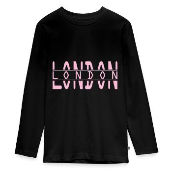 London - Teenager Premium Bio Langarmshirt - Schwarz - Vorne - AI Model Kid Female (0cm)