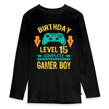Quinze 15 ans BDay Son Garçon Drôle de Gamer 15ème 15 ans - T-shirt manches longues Premium Ado - noir - Devant - AI Model Kid Female (0cm)
