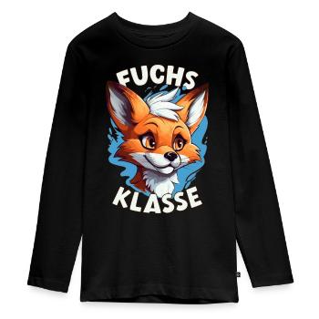 Cartoon Fuchsklasse Grundschule Klassentier - Teenager Premium Bio Langarmshirt - Schwarz - Vorne - AI Model Kid Female (0cm)