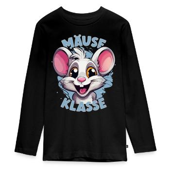 Cartoon Mäuseklasse Grundschule Klassentier - Teenager Premium Bio Langarmshirt - Schwarz - Vorne - AI Model Kid Female (0cm)