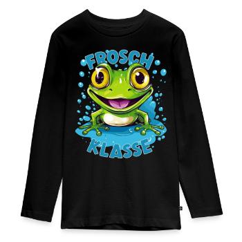 Cartoon Froschklasse Grundschule Klassentier - Teenager Premium Bio Langarmshirt - Schwarz - Vorne - AI Model Kid Female (0cm)