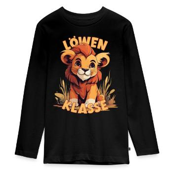 Cartoon Löwenklasse Grundschule Klassentier - Teenager Premium Bio Langarmshirt - Schwarz - Vorne - AI Model Kid Female (0cm)