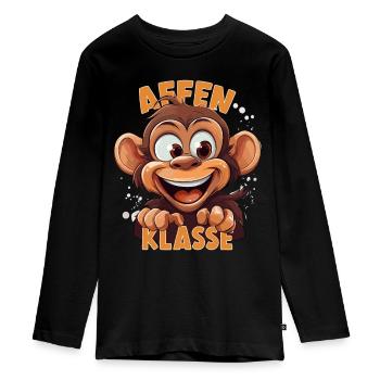 Cartoon Affenklasse Grundschule Klassentier - Teenager Premium Bio Langarmshirt - Schwarz - Vorne - AI Model Kid Female (0cm)