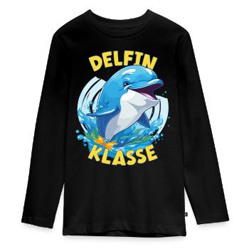 Cartoon Delfinklasse Grundschule Klassentier - Teenager Premium Bio Langarmshirt - Schwarz - Vorne - AI Model Kid Female (0cm)