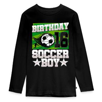 16e anniversaire Garçon Soccer 16 ans Cadeaux - T-shirt manches longues Premium Ado - noir - Devant - AI Model Kid Female (0cm)