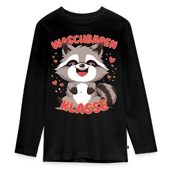 Süßes Waschbärenklasse Grundschule Klassentier - Teenager Premium Bio Langarmshirt - Schwarz - Vorne - AI Model Kid Female (0cm)