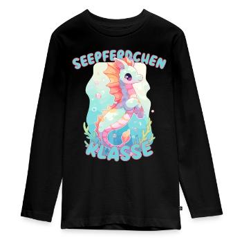 Süßes Seepferdchenklasse Grundschule Klassentier - Teenager Premium Bio Langarmshirt - Schwarz - Vorne - AI Model Kid Female (0cm)