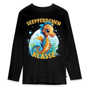 Cartoon Seepferdchenklasse Grundschule Klassentier - Teenager Premium Bio Langarmshirt - Schwarz - Vorne - AI Model Kid Female (0cm)