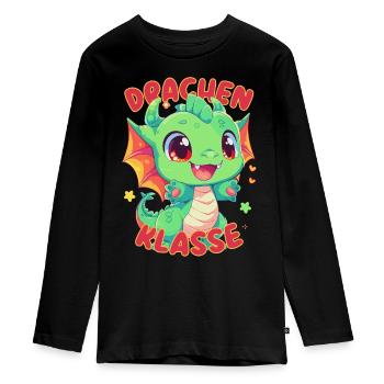 Süßes Drachenklasse Grundschule Klassentier - Teenager Premium Bio Langarmshirt - Schwarz - Vorne - AI Model Kid Female (0cm)