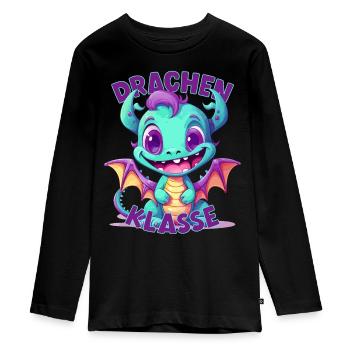 Cartoon Drachenklasse Grundschule Klassentier - Teenager Premium Bio Langarmshirt - Schwarz - Vorne - AI Model Kid Female (0cm)