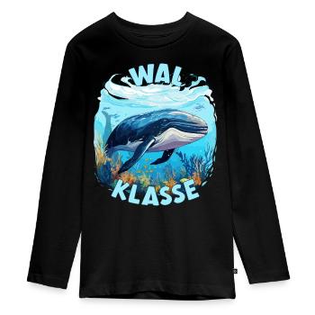 Cartoon Walklasse Grundschule Klassentier Wal - Teenager Premium Bio Langarmshirt - Schwarz - Vorne - AI Model Kid Female (0cm)