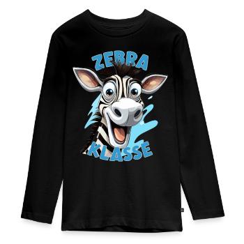 Cartoon Zebraklasse Grundschule Klassentier Zebra - Teenager Premium Bio Langarmshirt - Schwarz - Vorne - AI Model Kid Female (0cm)