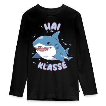 Süßes Haiklasse Grundschule Klassentier Hai - Teenager Premium Bio Langarmshirt - Schwarz - Vorne - AI Model Kid Female (0cm)