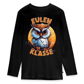 Cartoon Eulenklasse Grundschule Klassentier Eule - Teenager Premium Bio Langarmshirt - Schwarz - Vorne - AI Model Kid Female (0cm)