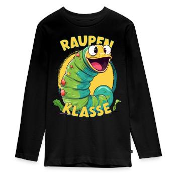 Cartoon Raupenklasse Grundschule Klassentier Raupe - Teenager Premium Bio Langarmshirt - Schwarz - Vorne - AI Model Kid Female (0cm)