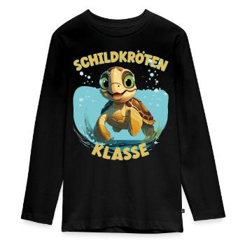 Cartoon Schildkrötenklasse Grundschule Klassentier - Teenager Premium Bio Langarmshirt - Schwarz - Vorne - AI Model Kid Female (0cm)