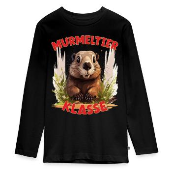 Cartoon Murmeltierklasse Grundschule Klassentier - Teenager Premium Bio Langarmshirt - Schwarz - Vorne - AI Model Kid Female (0cm)