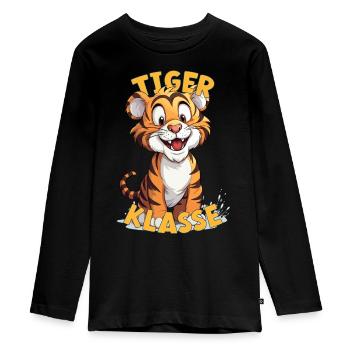 Cartoon Tigerklasse Grundschule Klassentier Tiger - Teenager Premium Bio Langarmshirt - Schwarz - Vorne - AI Model Kid Female (0cm)