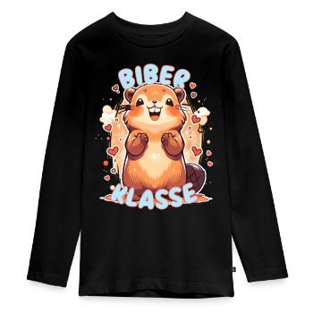 Süßes Biberklasse Grundschule Klassentier Biber - Teenager Premium Bio Langarmshirt - Schwarz - Vorne - AI Model Kid Female (0cm)