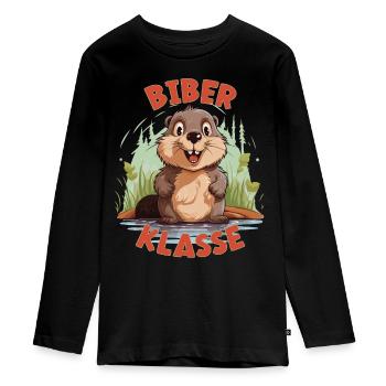 Cartoon Biberklasse Grundschule Klassentier Biber - Teenager Premium Bio Langarmshirt - Schwarz - Vorne - AI Model Kid Female (0cm)