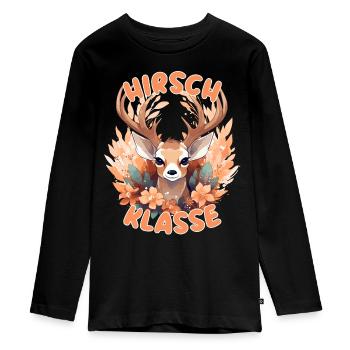 Süßes Hirschklasse Grundschule Klassentier Hirsch - Teenager Premium Bio Langarmshirt - Schwarz - Vorne - AI Model Kid Female (0cm)