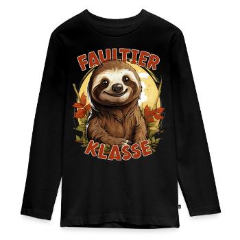 Cartoon Faultierklasse Grundschule Klassentier - Teenager Premium Bio Langarmshirt - Schwarz - Vorne - AI Model Kid Female (0cm)
