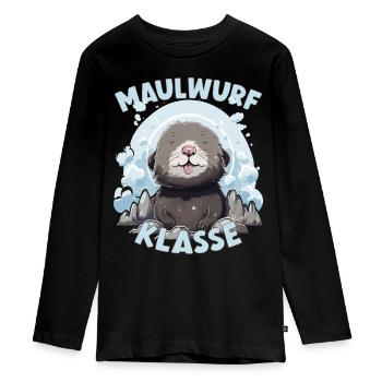 Cartoon Maulwurfklasse Grundschule Klassentier - Teenager Premium Bio Langarmshirt - Schwarz - Vorne - AI Model Kid Female (0cm)