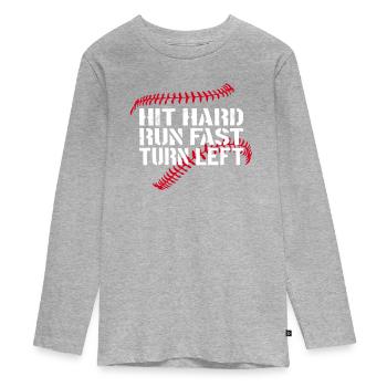 Frapper Dur Courir Rapide Tourner À Gauche Baseball Baseball - T-shirt manches longues Premium Ado - gris chiné - Devant