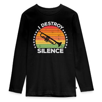 I Destroy Silence Marching Band Trompete Trompeter - Teenager Premium Bio Langarmshirt - Schwarz - Vorne - AI Model Kid Female (0cm)