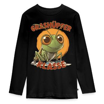 Cartoon Grashüpferklasse Grundschule Klassentier - Teenager Premium Bio Langarmshirt - Schwarz - Vorne - AI Model Kid Female (0cm)