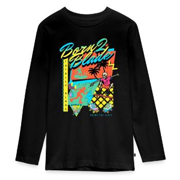 Born 2 Blade 90s Nostalgia Design - Teenager Premium Organic Long Sleeve Shirt - black - Front - AI Model Kid Female (0cm)
