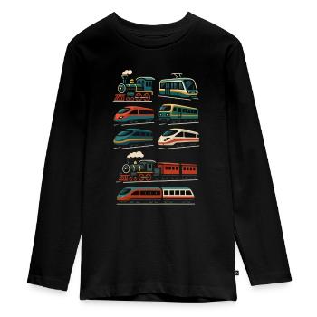 Züge Design – Retro trifft Highspeed - Teenager Premium Bio Langarmshirt - Schwarz - Vorne - AI Model Kid Female (0cm)