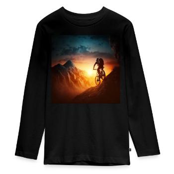 Downhill Grafik Sonnenuntergang Tal abfahrt - Teenager Premium Bio Langarmshirt - Schwarz - Vorne - AI Model Kid Female (0cm)