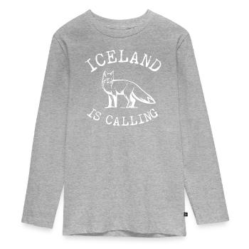 Island Fuchs Polarfuchs Blaufuchs Iceland - Teenager Premium Bio Langarmshirt - Grau meliert - Vorne