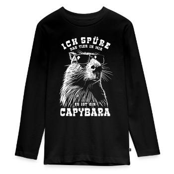 Ich spüre das Tier in mir, es ist ein Capybara - Teenager Premium Bio Langarmshirt - Schwarz - Vorne - AI Model Kid Female (0cm)