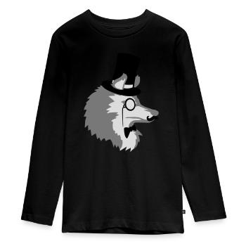 Sir Wolf Gentlemen Cylinder - Teenager Premium Organic Long Sleeve Shirt - black - Front - AI Model Kid Female (0cm)