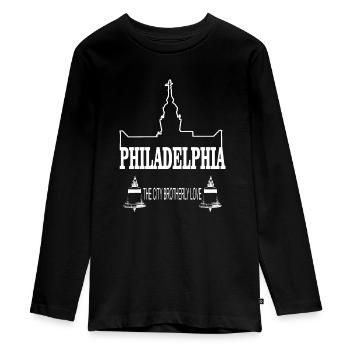 Philadelphia - Teenager Premium Bio Langarmshirt - Schwarz - Vorne - AI Model Kid Female (0cm)