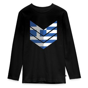 Griechenland Flagge Hellas Athen Griechische Fahne - Teenager Premium Bio Langarmshirt - Schwarz - Vorne - AI Model Kid Female (0cm)