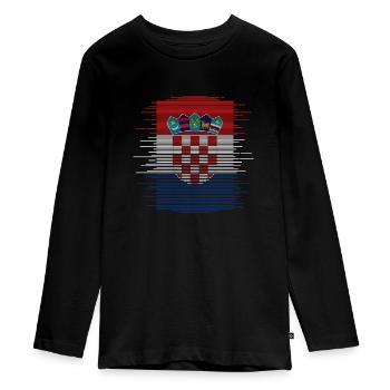 Kroatien Flagge Adria Zagreb Kroatische Fahne - Teenager Premium Bio Langarmshirt - Schwarz - Vorne - AI Model Kid Female (0cm)