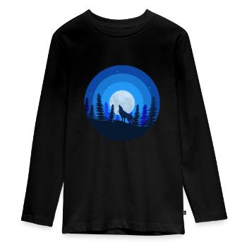 Mond Wolf - Teenager Premium Bio Langarmshirt - Schwarz - Vorne - AI Model Kid Female (0cm)