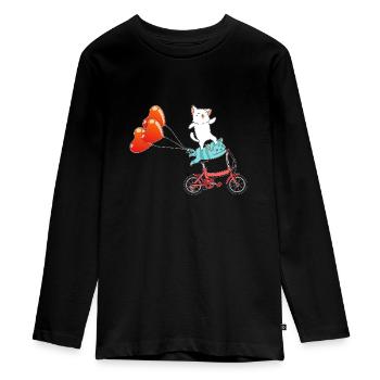 Radeln Katze Radfahrer Fahrrad Singt Rad - Teenager Premium Bio Langarmshirt - Schwarz - Vorne - AI Model Kid Female (0cm)