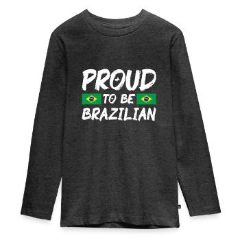 Brasilien Flagge Brasilianische Fahne Südamerika - Teenager Premium Bio Langarmshirt - Anthrazit meliert - Vorne - AI Model Kid Female (0cm)