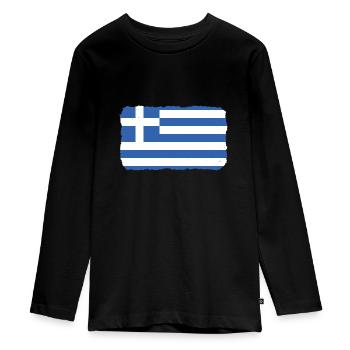 Griechenland Flagge Hellas Athen Griechische Fahne - Teenager Premium Bio Langarmshirt - Schwarz - Vorne - AI Model Kid Female (0cm)