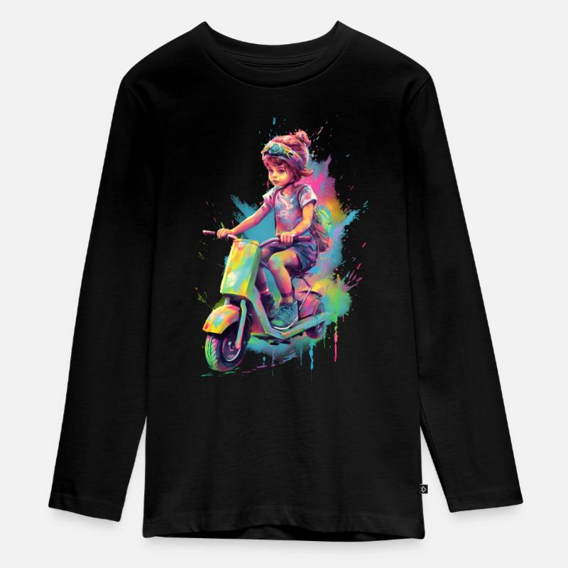 Junge mit Roller - Teenager Premium Bio Langarmshirt - Schwarz