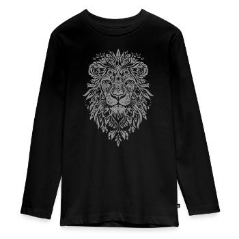 Elegant lion head in leaf motif - Teenager Premium Organic Long Sleeve Shirt - black - Front - AI Model Kid Female (0cm)