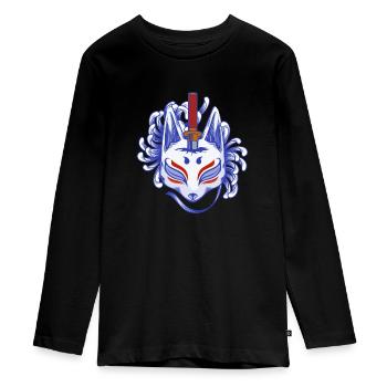Kitsune Fuchs - Teenager Premium Bio Langarmshirt - Schwarz - Vorne - AI Model Kid Female (0cm)