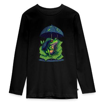 Frog with Umbrella Cute Frogs Cool - Teenager Premium Organic Long Sleeve Shirt - black - Front - AI Model Kid Female (0cm)