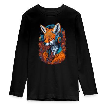 Fuchs mit Kopfhörern Füchse Liebhaber Tiere - Teenager Premium Bio Langarmshirt - Schwarz - Vorne - AI Model Kid Female (0cm)